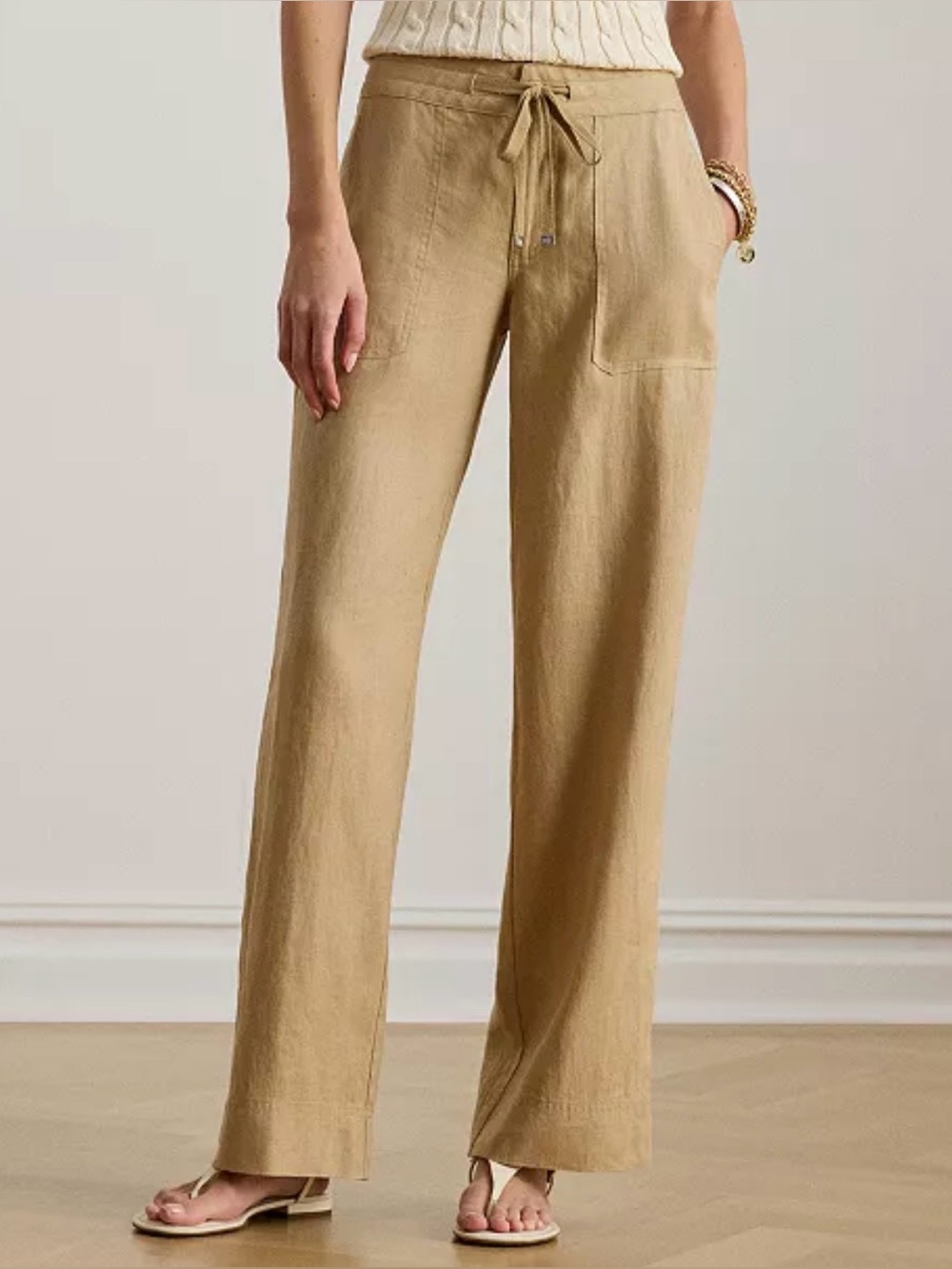Ralph Lauren Relaxed Drawstring Wide-Leg Pants - Tan - Picture 1 of 8